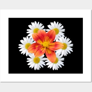 orange blossom with daisy flower blooms pattern Posters and Art